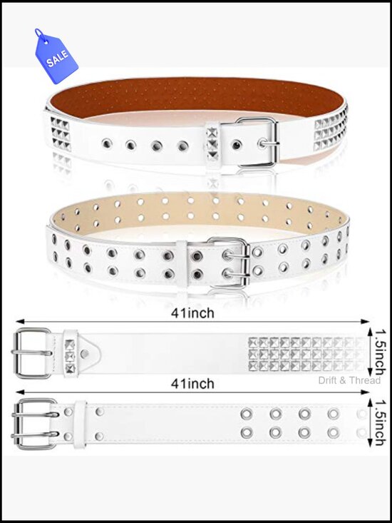 2 Pcs Studded Belt Set Y2K Punk Gothic Rivet Double Grommet PU Leather main image 7